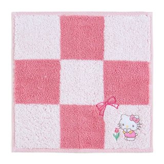 Sanrio 三麗鷗 刺繡棉質方巾 純棉手帕 Hello Kitty 格紋