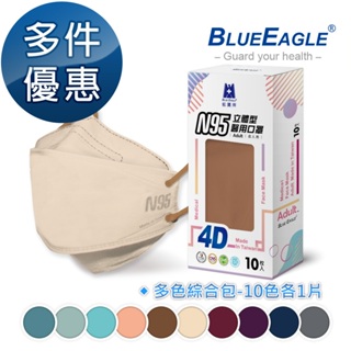 藍鷹牌 N95 4D立體型醫療成人口罩 綜合包 10片x1盒 多件優惠 NP-4DMMIX1-10 每色各1片