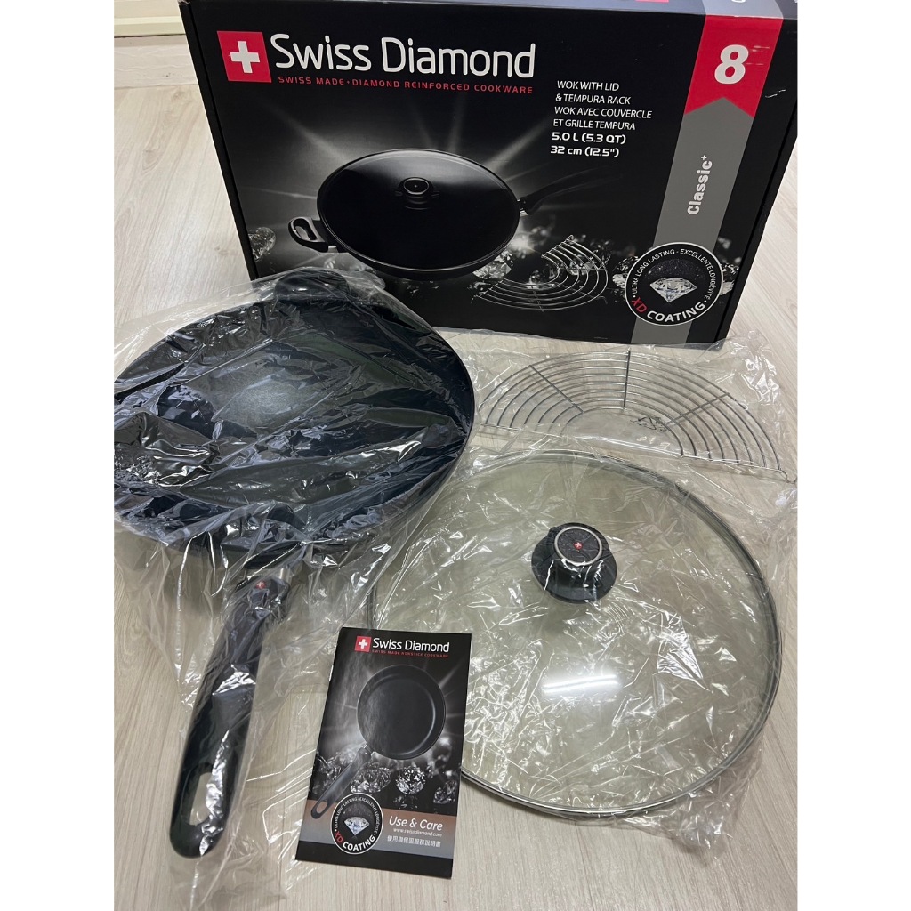 Swiss Diamond 瑞士鑽石鍋中華單柄炒鍋32cm(含蓋) 9成新