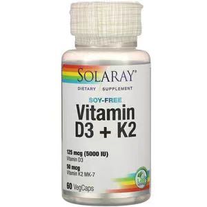 美國Solaray D3 + K2 天然維生素K2 D3 鈣 5000iu50mcg 60