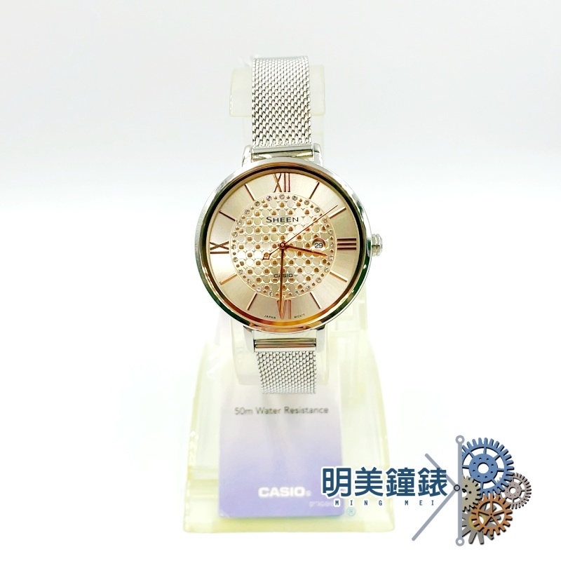 CASIO卡西歐/SHE-4059M-4A 銀*香檳金/心璀璨可調式米蘭錶帶/SHEEN/明美鐘錶眼鏡