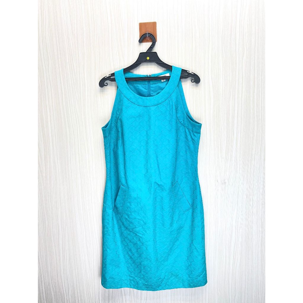 BANANA REPUBLIC 專櫃 藍綠色六角紋無袖洋裝