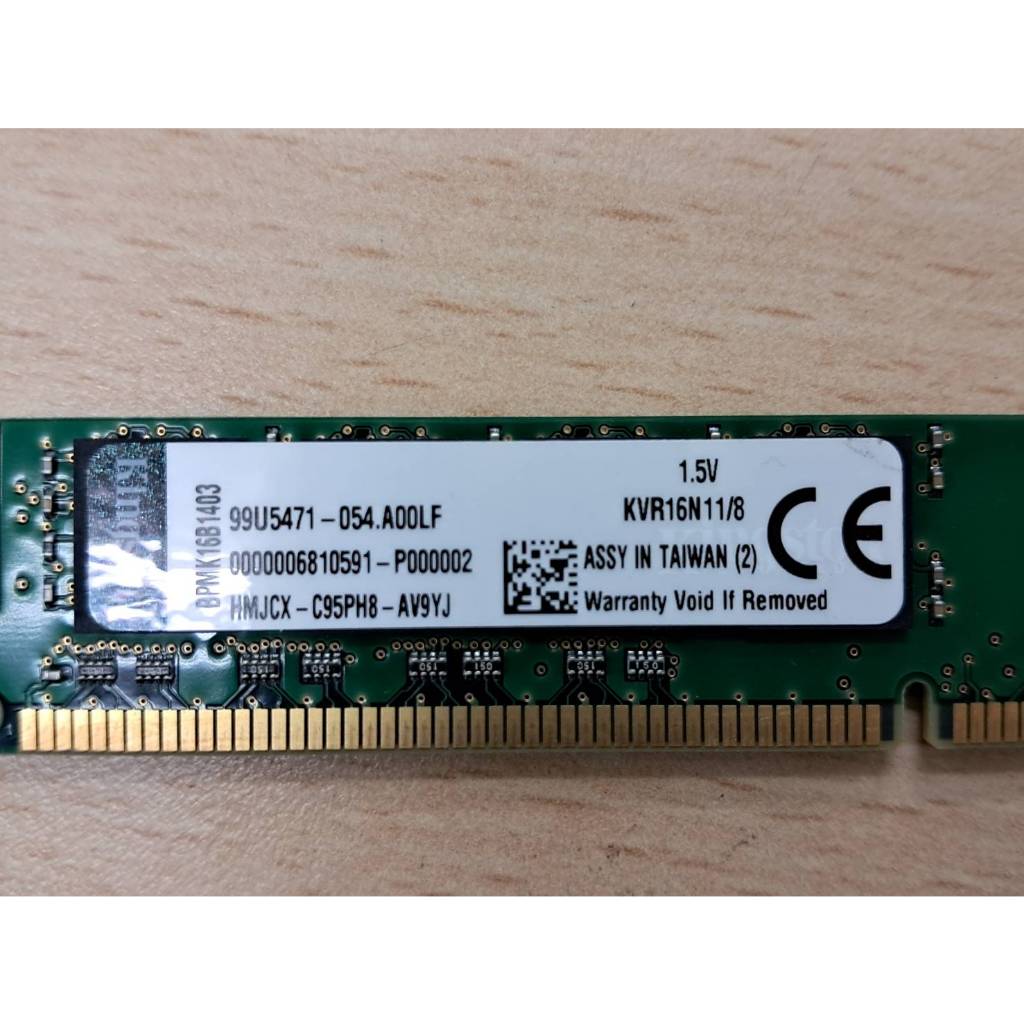 二手 金士頓 Kingston DDR3-8GB KVR16N11/8 桌機終保雙面記憶體(窄版)