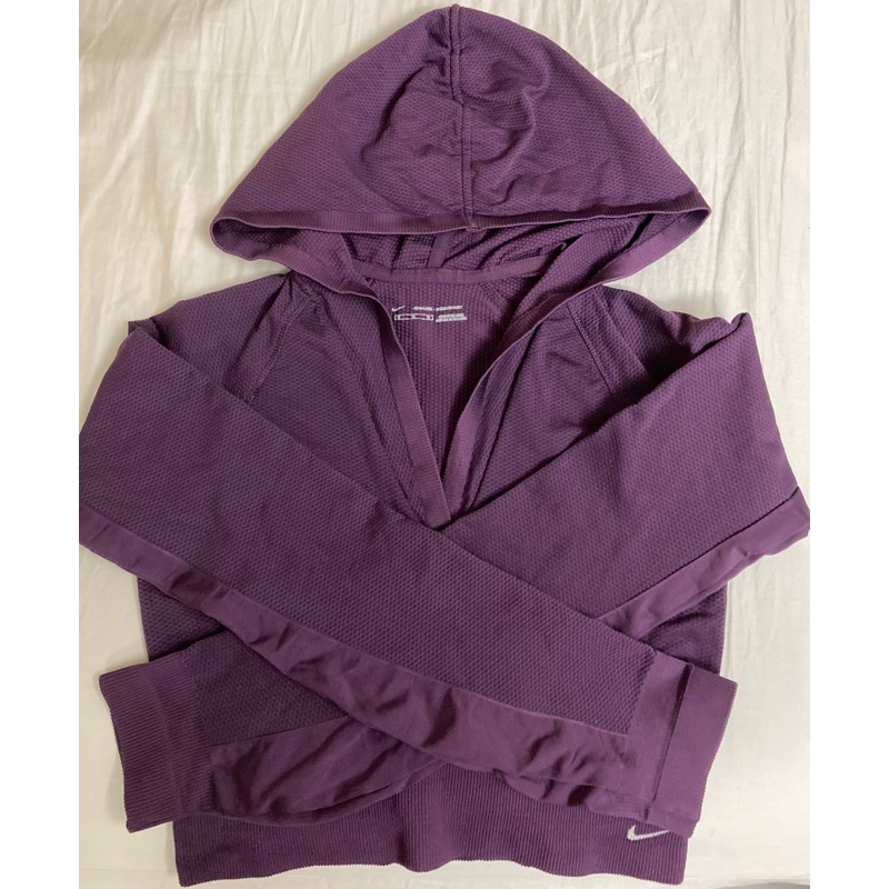 Nike深紫色運動長袖短版健身上衣瑜珈服尺寸M