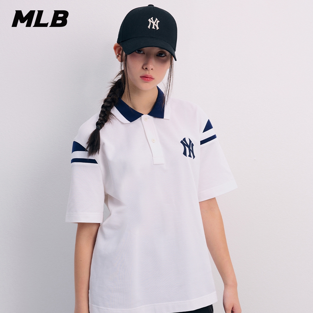 MLB 男女款 短袖上衣 Polo衫 Varsity系列 紐約洋基隊 (3APQV0143-50IVS)【官方旗艦店】