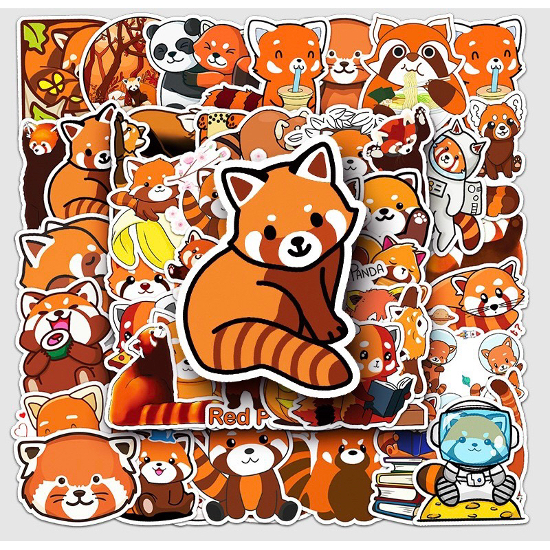 🤙🏻🇹🇼現貨🤙🏻50張 小熊貓 紅熊貓 可愛動物 卡通 裝飾 獎勵 塗鴉貼紙 PVC 防水 行李箱 安全帽 筆電 滑板