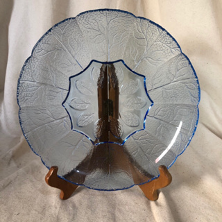 LEFT EYE TEARS 💧早期藍色花朵葉脈紋路8.75吋玻璃深盤