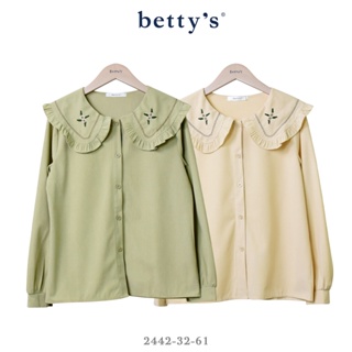 betty’s專櫃款(41)絨面鄉村刺繡荷葉邊翻領襯衫(共二色)