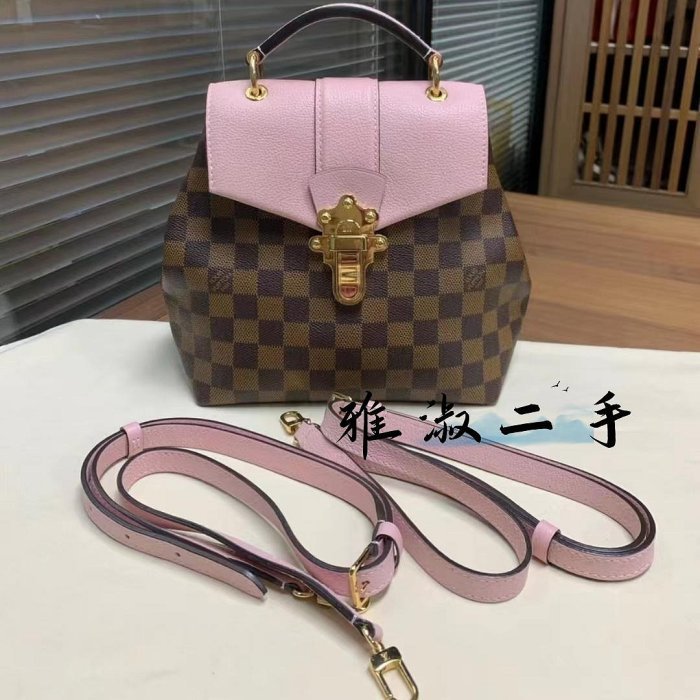 LV 路易威登 CLAPTION 棋盤格 書包雙肩包 手提包 後背包 N42262 女款 芭蕾粉/棕色