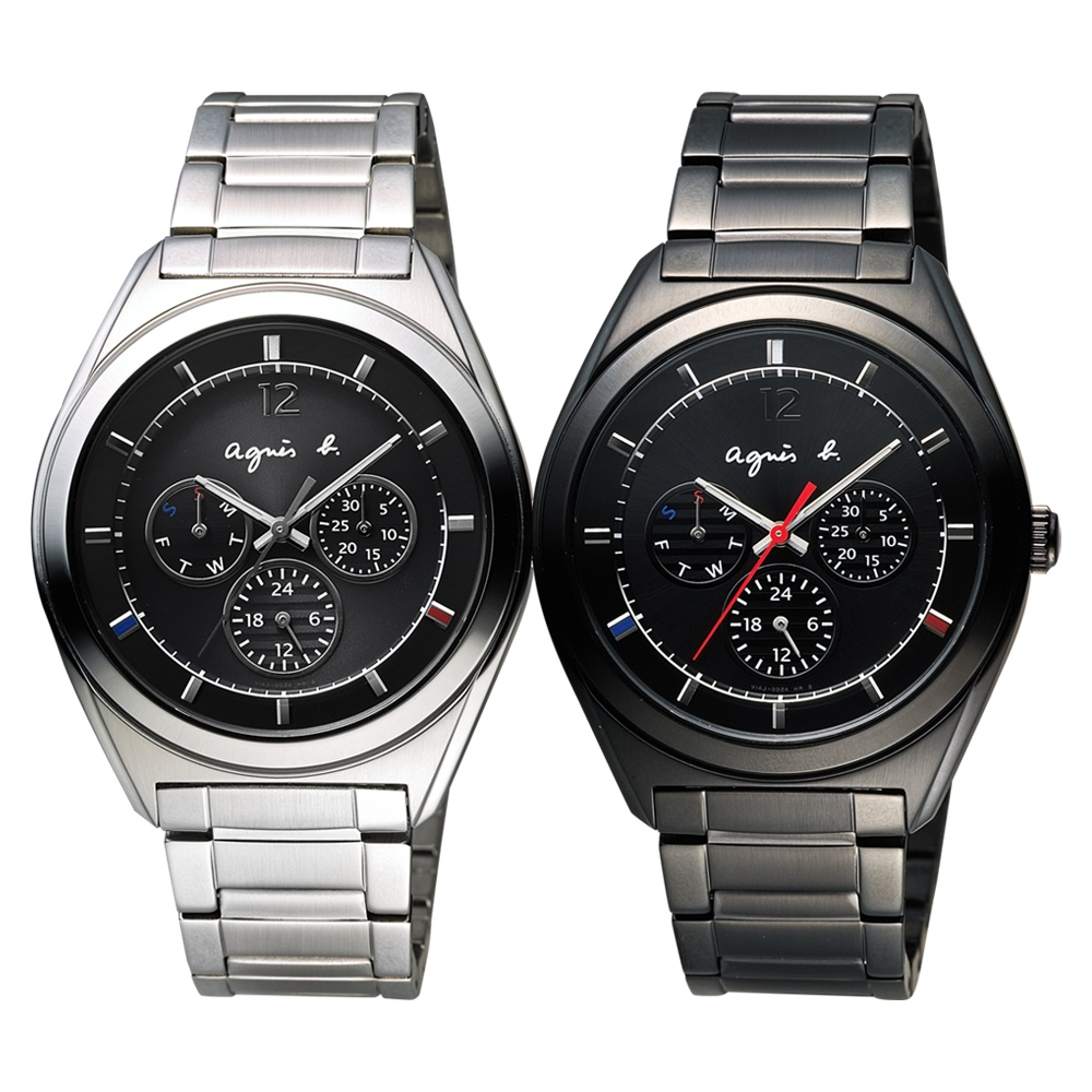 agnes b. Solar 驚豔巴黎太陽能日曆腕錶 對錶-40mm V14J-0CG0D+V14J-0CG0K