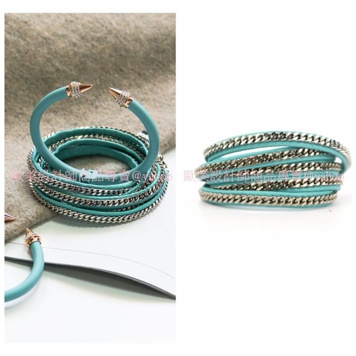 1號 S號 VITA FEDE Capri 5 Wrap Bracelet 5圈鏈條皮手環 Tiffany蒂芬妮綠