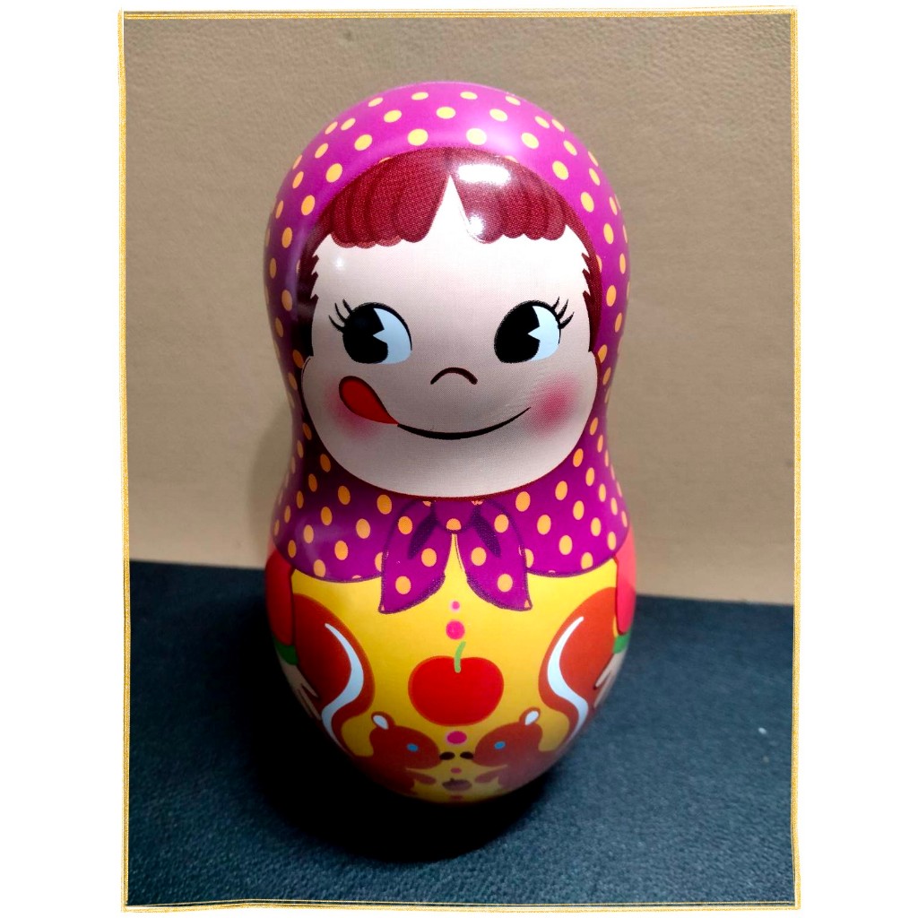 日本帶回PEKO早期正版絕版現貨-全新已拆封-不二家牛奶妹俄羅斯娃娃鐵罐/人形罐(小)-松鼠蘋果-高約12公分