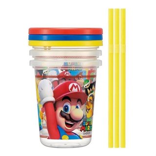 日本超級瑪麗Super Mario瑪利兄弟瑪利歐 馬力歐塑膠吸管杯3入320ml 水瓶/隨身瓶/直飲水壺/學習杯*日本製