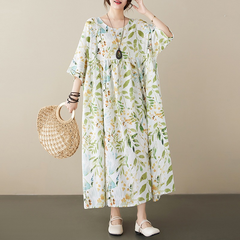 [SlowLife]寬鬆洋裝 度假風洋裝 日系棉麻大尺碼寬鬆連身裙  長洋裝 棉麻布料 超大尺碼 台灣現貨DM09