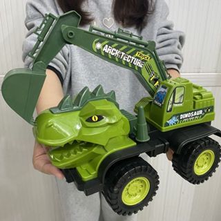 超大號37釐米 兒童綠色工程車玩具 霸王三角龍