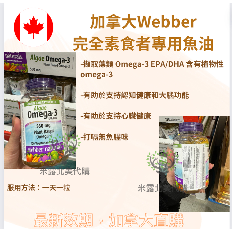 加拿大韋博Webber 2024最新產品 嚴格素食者專用魚油 藻類擷取 120顆 好市多獨家販售 米露