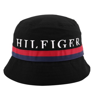 TOMMY HILFIGER-紅藍槓條TOMMY字母漁夫帽(素面黑)L~XL