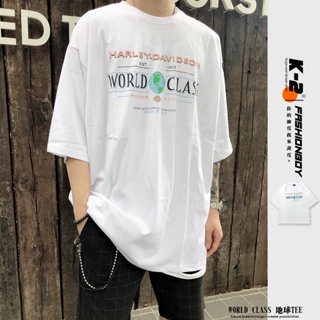 【K-2】韓國 WORLD CLASS 地球 復古地球 BOX 落肩 五分袖 OVERSIZE 寬T 短袖T恤【K26】
