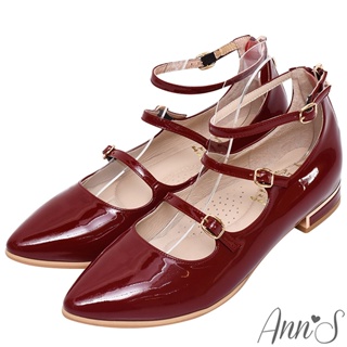 Ann’S時尚新鮮事-頂級軟漆皮三條細帶瑪莉珍平底鞋-漆皮紅