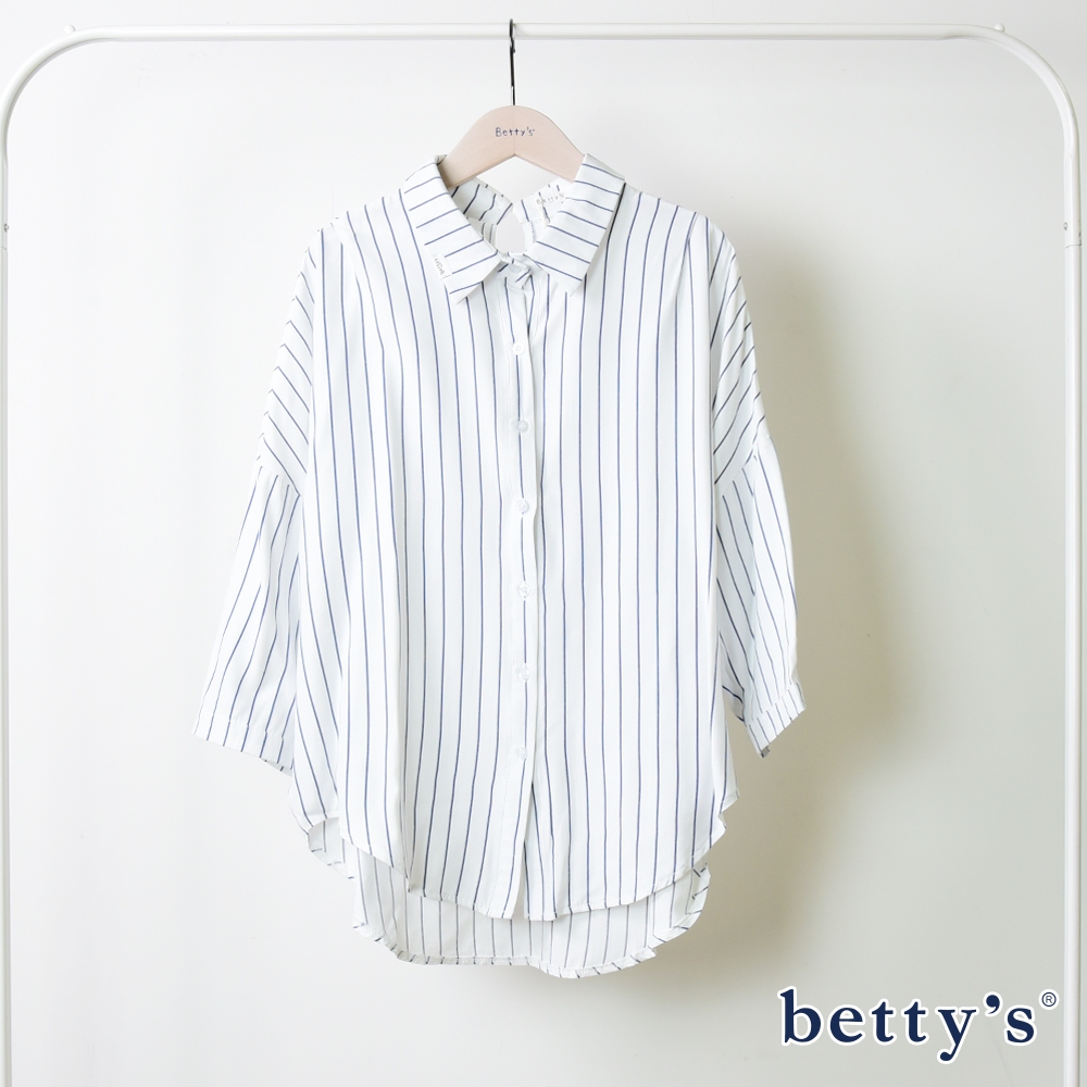 betty’s貝蒂思(15)半開襟素色雪紡襯衫(條紋藍)