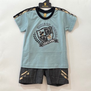 零碼65/金安德森童裝/男童套裝 小熊徽章短袖搭配短褲套裝 週歲套裝 純棉套裝 臺灣製 2212