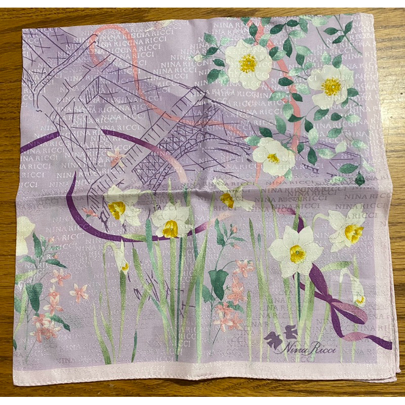 日本手帕   絲綿手帕 silk cotton nina ricci no.172-1. 57cm 可當領巾 粉紫