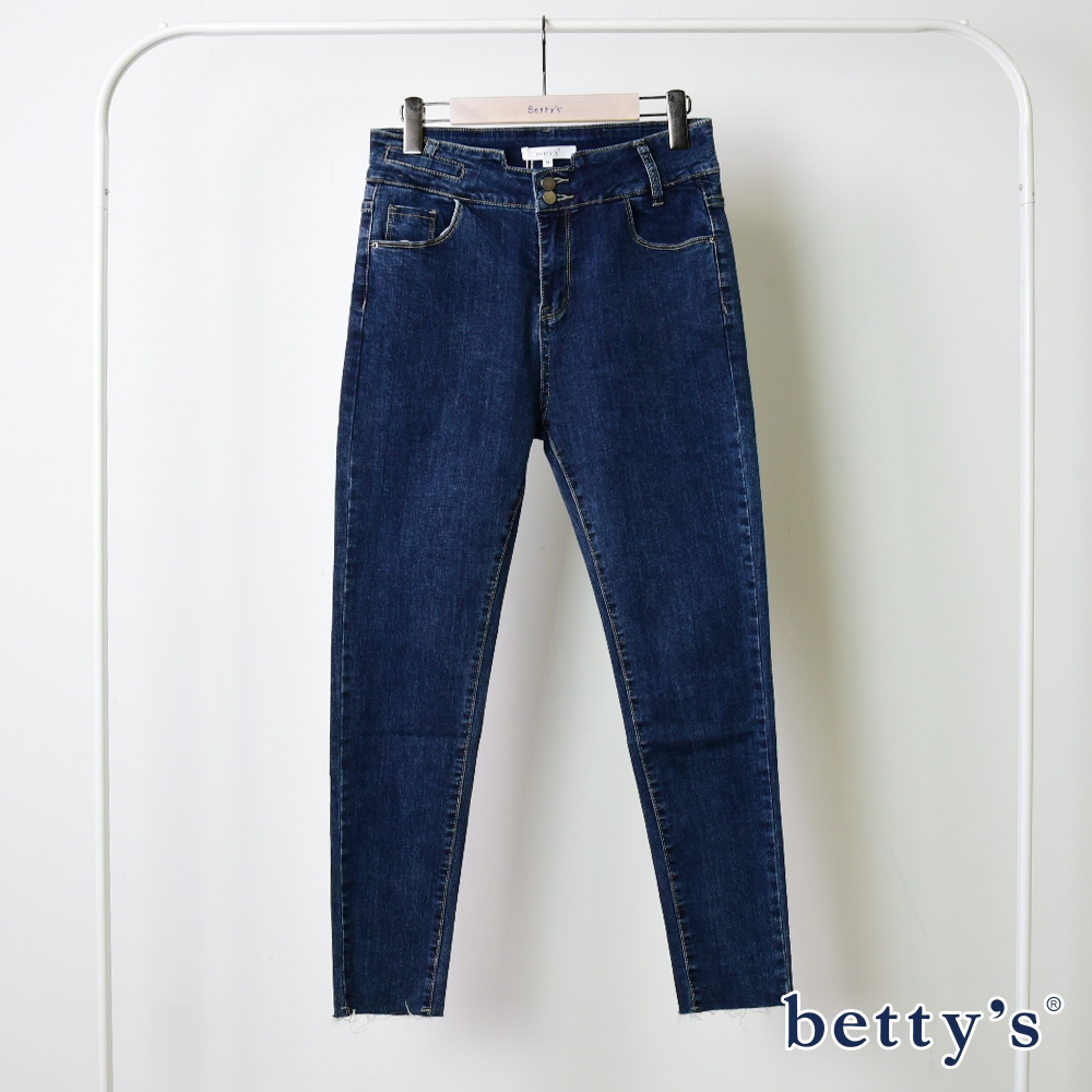 betty’s貝蒂思(15)褲管抽鬚高腰牛仔褲(深藍)