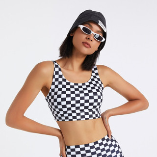 Ms.&Mrs. Fitness｜現貨出清｜IG個性時尚撞色黑白棋格子瑜伽服背心女帶胸墊健身運動內衣跑步重訓空中瑜伽