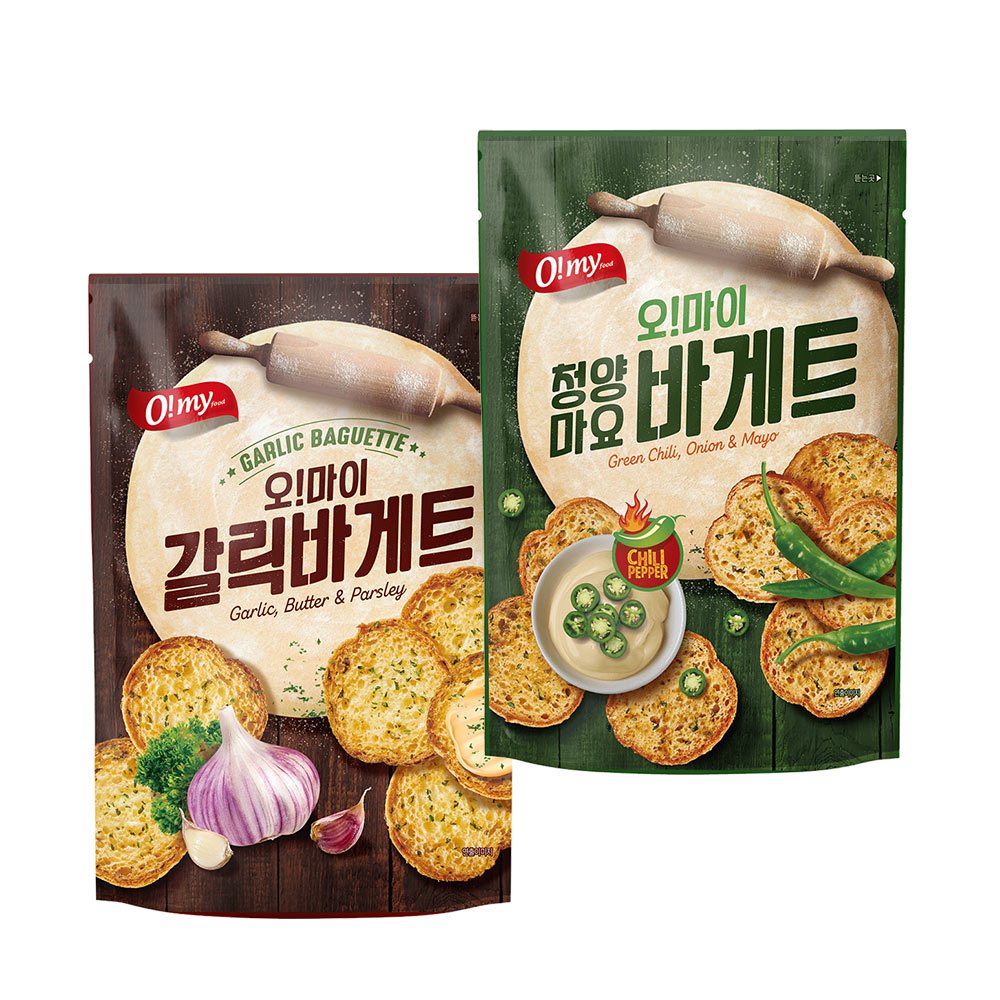 歐邁福 法式麵包餅乾 80g 香蒜奶油 青陽辣椒美乃滋口味【零食圈】韓國餅乾 零食 美食甜點 麵包餅乾