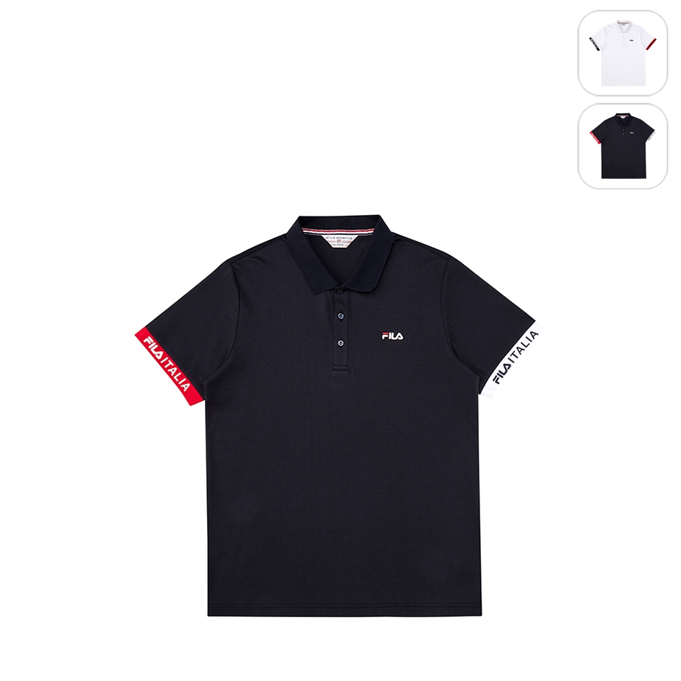 【FILA】中性 短袖 純棉運動POLO衫-丈青 1POX-1472-NV