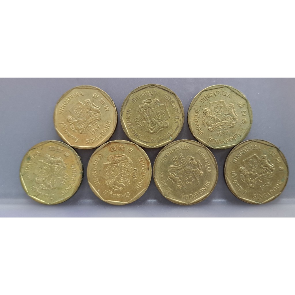 幣802 新加坡1988.89.90年1元硬幣 共7枚