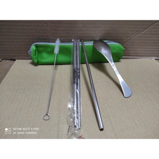 (板橋雜貨店) #304不鏽鋼餐具四件組(筷.匙.吸管.清潔刷.收納袋) 筷袋標示304.匙身印304