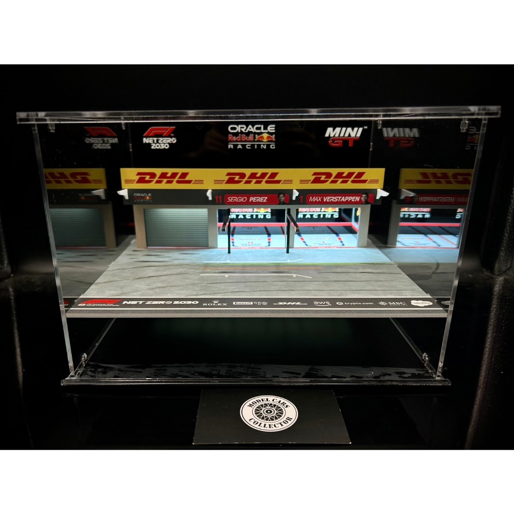 【收藏模人】Mini GT 紅牛 F1 Pit區 展示盒 壓克力 收藏盒 場景 模型車 附LED 1/64 1:64