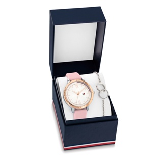 TOMMY HILFIGER 贈手鍊 / 極簡時尚 矽膠手錶 禮盒組 白x銀框x粉紅 / 2770152 / 38mm