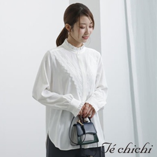 Te chichi 拼接蕾絲立領荷葉摺邊長袖襯衫(FC37L0A0780)