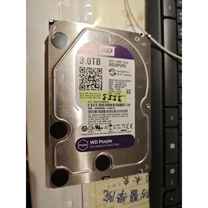 低時數 3TB 紫標硬碟 SATA 3.5吋硬碟 WD 紫標硬碟 3TB