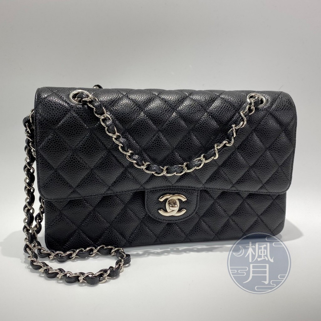 BRAND楓月  CHANEL 21開 黑銀荔枝皮COCO 25 精品鍊包 精品斜背包 肩背包