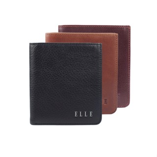 【ELLE HOMME】輕薄皮夾2面側翻1窗格ELLE荔紋壓紋牛皮短夾/卡夾/皮夾/男夾(黑、深咖啡、淺咖啡色) 背包族