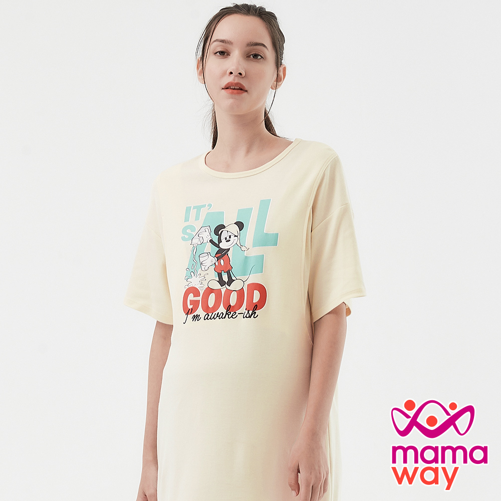 【Mamaway媽媽餵】迪士尼早安米奇孕哺居家洋裝