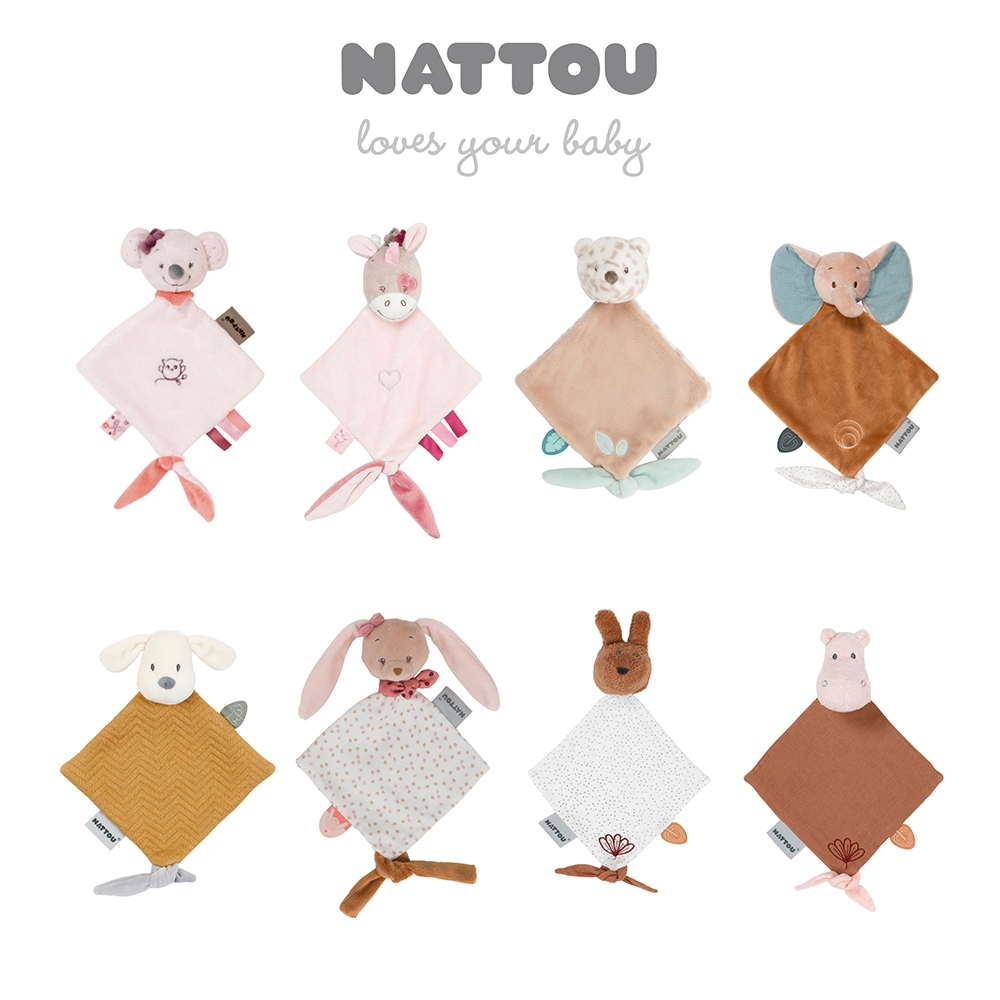 【Nattou】絨毛動物造型安撫玩偶27CM (安撫巾 安撫玩具 絨毛娃娃 親膚玩偶)