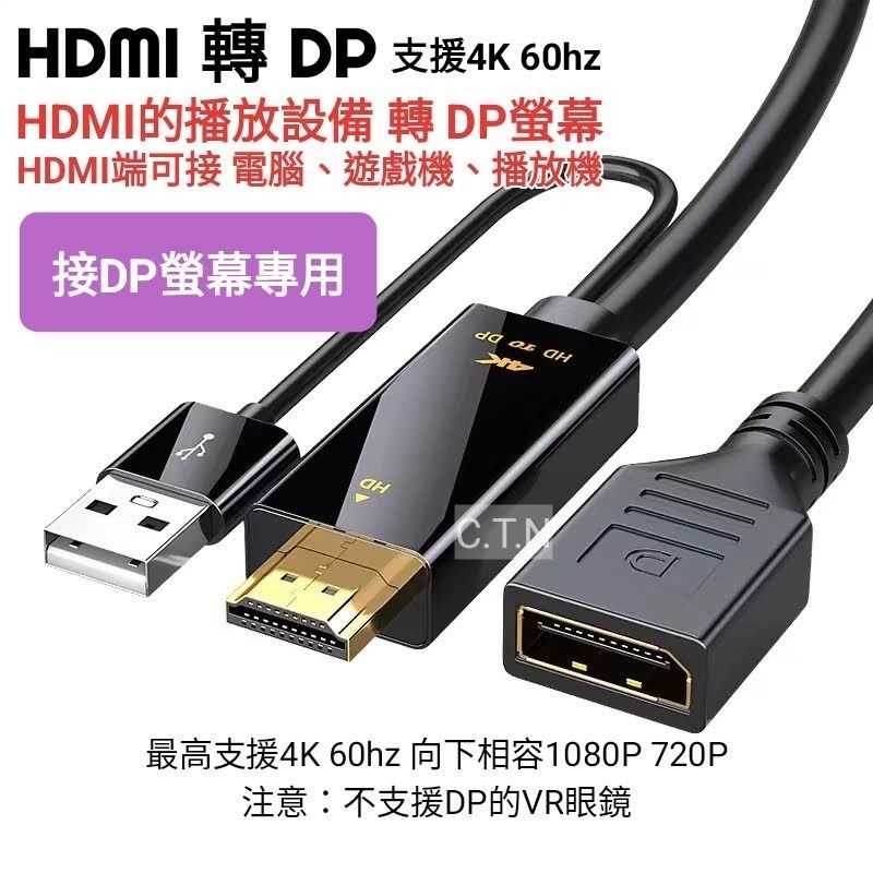 HDMI轉DP 轉換器 接DP螢幕專用 HDMI轉DP轉換線