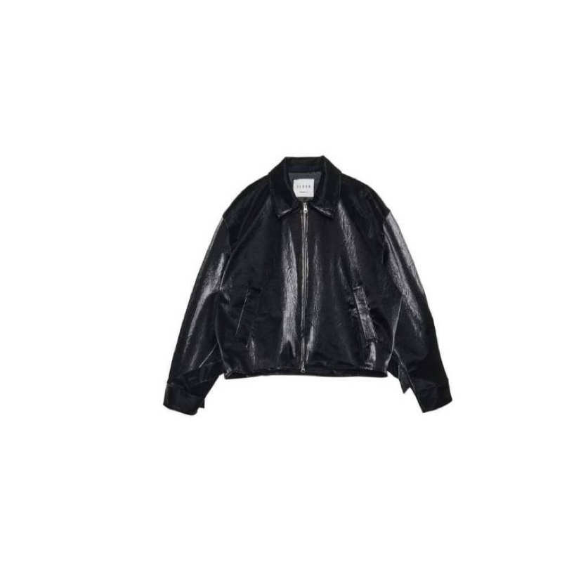 現貨韓國 Ikins x unisex光澤感短版爆裂紋造型皮衣皮外套