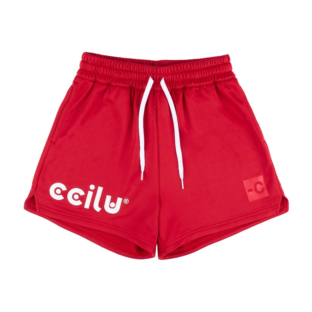 Ccilu 女款短褲 休閒 穿搭 口袋 立體膠印 環保紗 紅色 C422120140