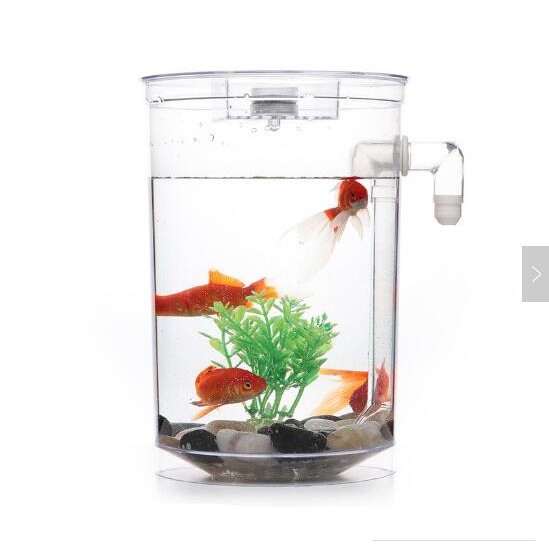 圓形懶人迷你魚缸 連通管換水魚缸 帶LED燈辦公室觀賞魚缸