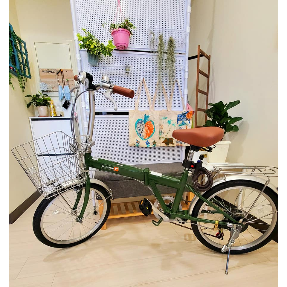 二手 日本TOPONE 20吋 7速復古變速折疊自行車-墨綠色