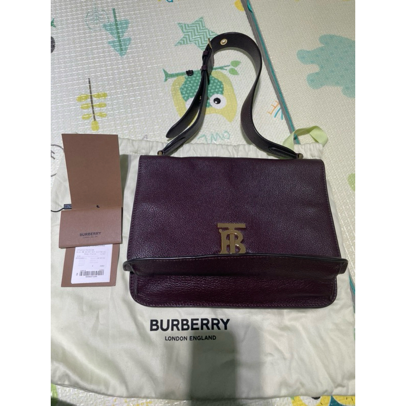 「連假降價優惠～」Burberry 酒紅色 TB logo Alice bag 肩背包 斜背 精品包