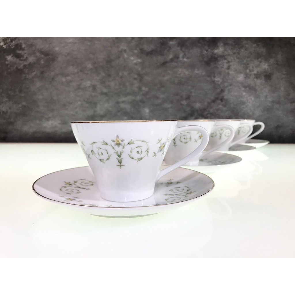 【時光裏】1950-60年代日本 Noritake 骨瓷繪花杯碟套裝午茶杯組4組一套 咖啡杯組 花茶