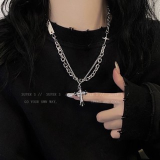 【20ss select】韓國飾品 雙層十字架鋯石項鍊 女生項鍊 男生項鍊 嘻哈項鍊 街頭 饒舌 歐美 飾品 項鍊 合金