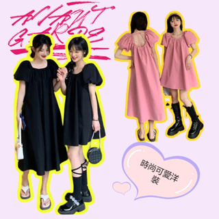 【免運】💘黑色洋裝 韓國洋裝 小個子洋裝 可愛洋裝 夏季洋裝 寬鬆洋裝 大碼洋裝 高個子洋裝 短袖洋裝 粉色洋裝