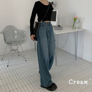 cream’♡ 預購 「版型超好」 韓版復古中藍牛仔寬褲